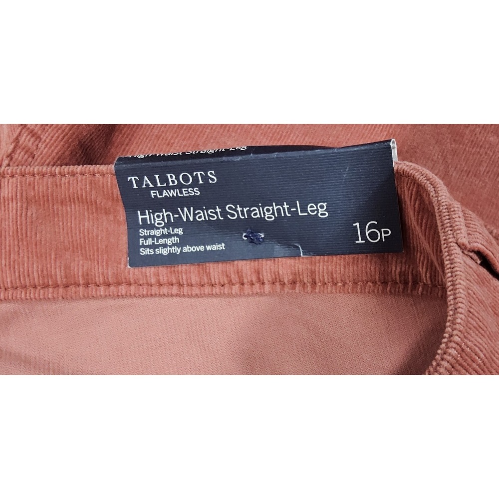 Talbots Corduroy Pants 16p NEW High Rise Waist Straight Leg‎ Coral Pink Stretch. - Picture 5 of 6